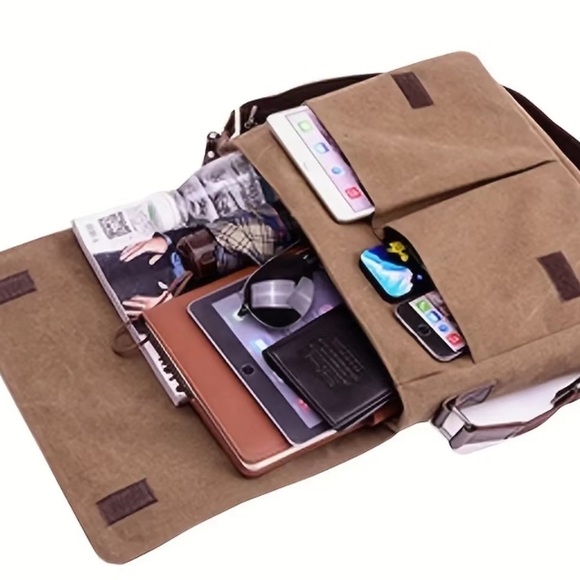 NWT canvas Messenger GRAY Work/Computer/13.3” Laptop/iPad Bag - Picture 2 of 7